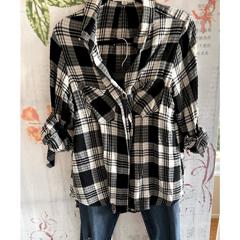 Anthropologie Cloth & Stone Plaid Button-Down Shirt, Size Large, Made in USA